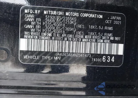 2022 Mitsubishi Outlander Es 2.5 S-Awc из США, поврежденный, VIN JA4J4TA8XNZ041473